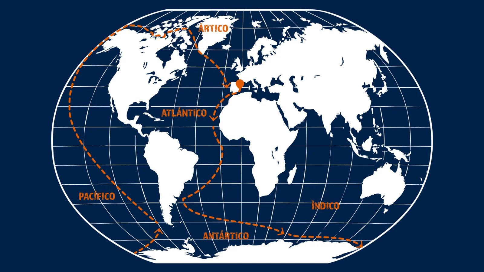 Mapa mundi con ruta Vuelta Vertical